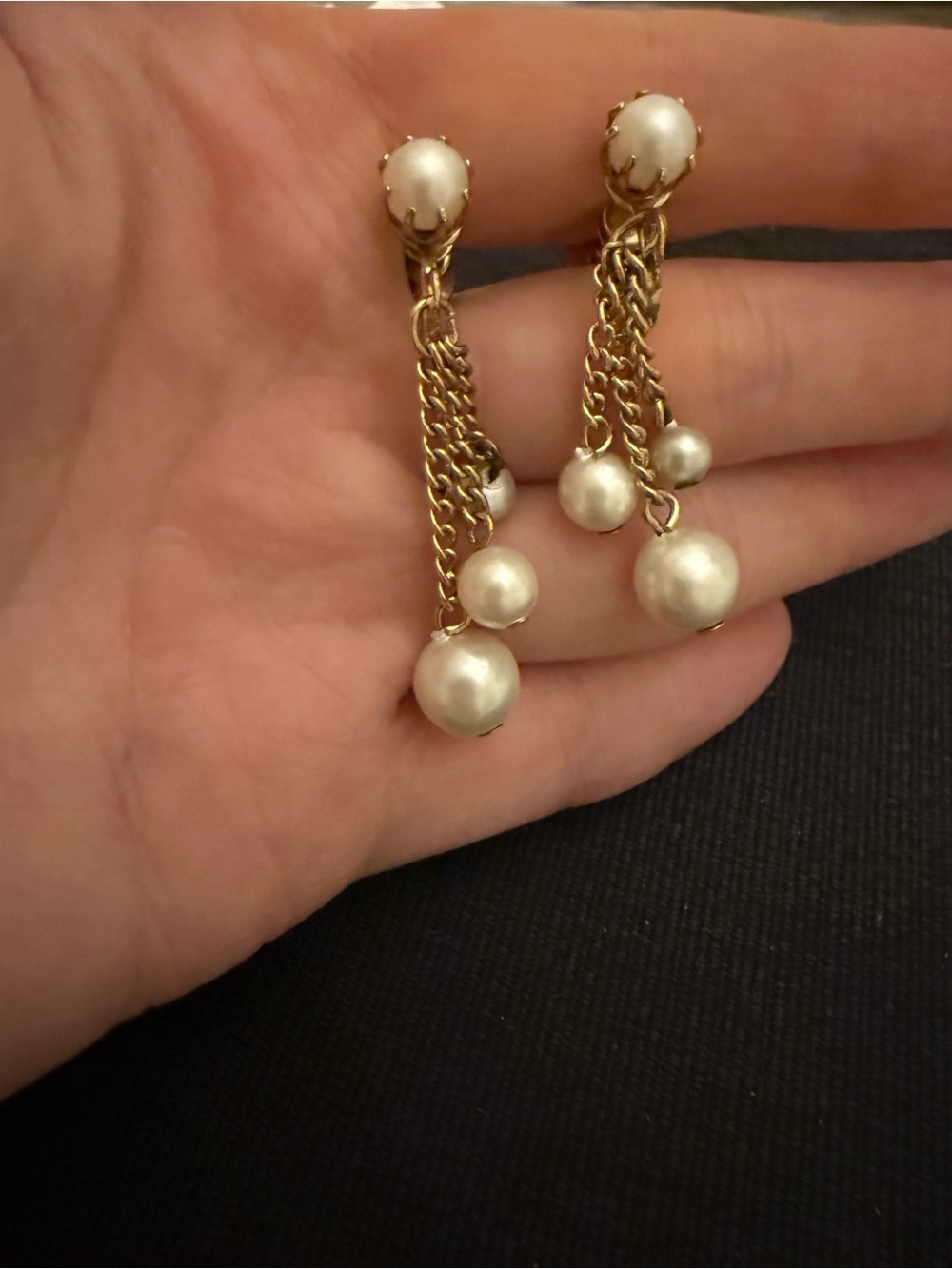 Vintage Signed Coro Faux Pearl Pendant Tassel Screw Back Earring, New Condition